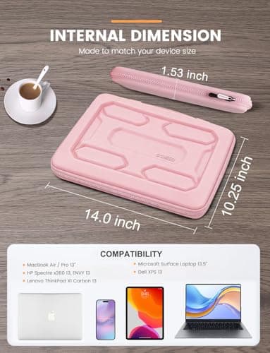 DOMISO 13.3 inch Laptop Sleeve with Handle Shockproof Computer Bag Waterproof EVA Protective Carrying Case for 13-13.3 inch Notebooks/13 MacBook Air/MacBook Pro Retina/Dell XPS 13/HP, Pink 9