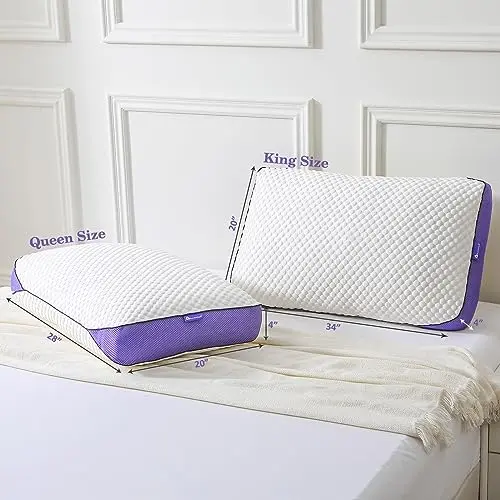 HOMELAB Adjustable Shredded Memory Foam Pillow Queen Size, Cooling Bed Pillow for Sleeping with Removable Cover, Medium Pillow for Side Stomach & Back Sleepers, 1 Pack 20"x28" 8