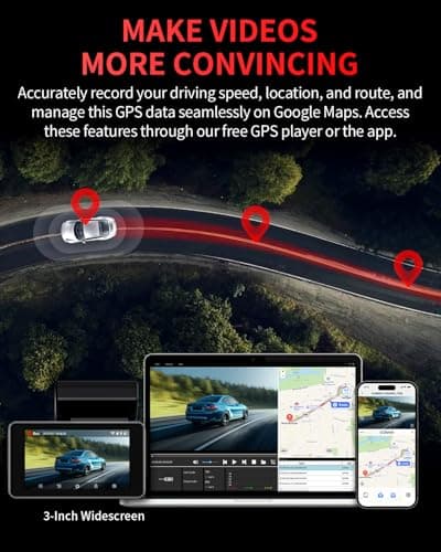 Faninso Dash Cam Front and Rear, 4K Full HD Dual Dash Camera for Cars, Built-in Memory Card Monitoring, 64GB Card, 5G WiFi GPS, Car Camera with 3" IPS Screen, 2160P Night Vision, 24H Parking Monitor 8