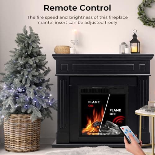 43” Electric Fireplace Mantel Freestanding Electric Fireplace, Remote Control, Adjustable Led Flame, 750W/1500W Black 5