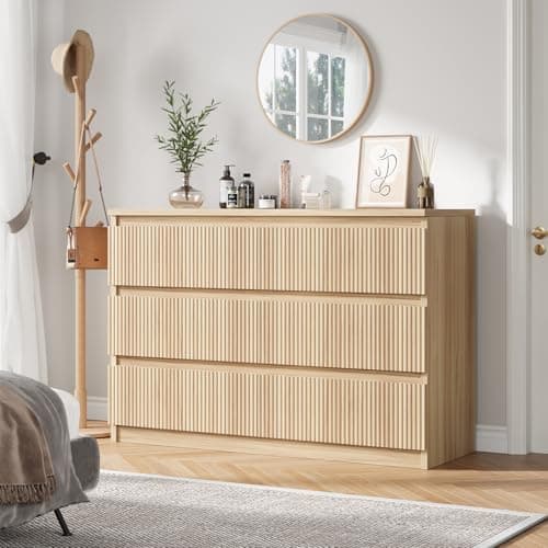 Jocoevol Oak 6 Drawer Dresser for Bedroom, Modern Fluted Dresser, Bedroom Dressers with Drawers, Large Double Wooden Chest of Drawers for Living Room, Hallway 8