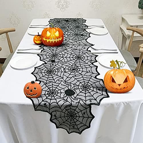 Halloween Table Runner - Black Lace Spider Web Table Runners for Halloween Decor,Vivid Polyester Spider Web Table Runner for Halloween Masquerade Party Dinner Table Decoration 18 X 72 Inch 6