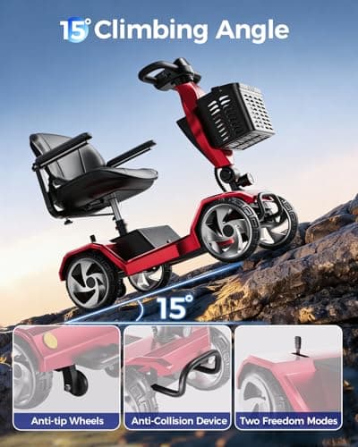 Serianie Foldable Mobility Scooters for Seniors, 4 Wheel Lightweight Mobility Scooters for Adults, Powered Electric Wheelchair, Mobility Scooter with Seat, Folding Travel Motorized Scooter - Red 8