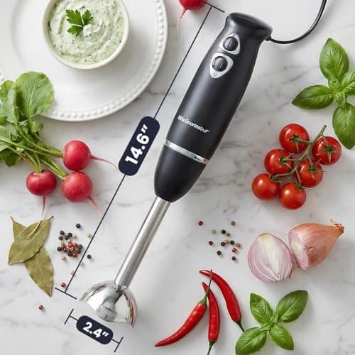 Elite Gourmet EHB1015 Immersion Hand Blender 500 Watts 2 Speed Mixing with Stainless Steel Blades, Detachable Wand Stick Mixer, Smoothies, Baby Food, Soup, Black 7