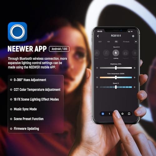 NEEWER 18 Inch RGB LED Ring Light APP Control with Tripod Stand and Phone HolderCompatible with iPhone for Selfie Makeup Lash Studio Streaming Video Recording Lighting, 42W Ringlight Dimmable,RGB18 II 5