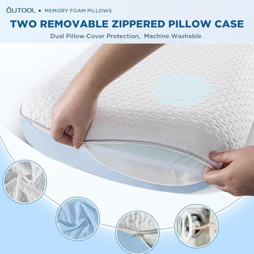 Gel Memory Foam Pillows, Cooling Pillow for Side Back Sleeper, Contour Pillow for Neck and Shoulder Pain, Firm Soft Ergonomic Pillow with Washable Cover, Standard Size 5