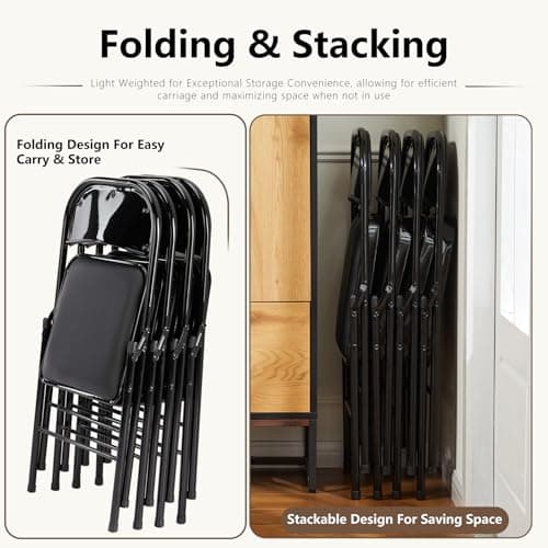 DUMOS 2 Pack Leather Padded Folding Chair, Indoor Outdoor Portable Stackable Commercial Seat with Steel Frame, Capacity for Home, Office, Party, Comfy, Black 7