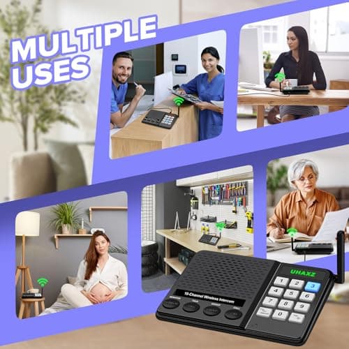 UHAXZ Intercoms Wireless for Home, Long Range Intercom 6000ft, Home Intercom System Wireless with Group Call, 10 Channel, 8 Volume Levels Intercom System for Busines Office Elderly(4 Packs) 5