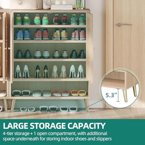 YITAHOME Rattan Shoe Cabinet with Doors, 5-Tier Shoe Storage Cabinet for Entryway, Shoe Rack Organizer Cabinet with Woven Rattan Doors and Adjustable Shelves for Entryway/Hallway/Closet 5