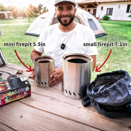 HGD Tabletop Fire Pit, Smokeless Firepit Outdoor, Mini Fire Pit for with Carry Bag for Camping Backyard Patio Garden Picnic, Silver 2