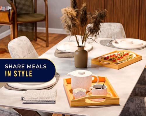 Comfify 1pc Bamboo Serving Tray - Versatile Ottoman Tray for Entertainment, Decor & Smooth Edges Design - Natural Color 7