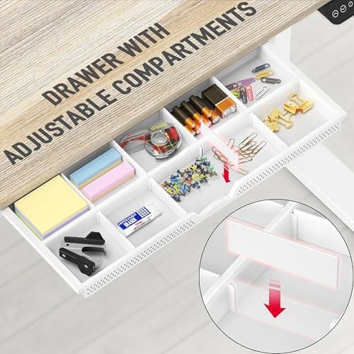 SHW 55 x 28 Inches Electric Height Adjustable Standing Desk with Drawer and Memory Preset, Maple 5