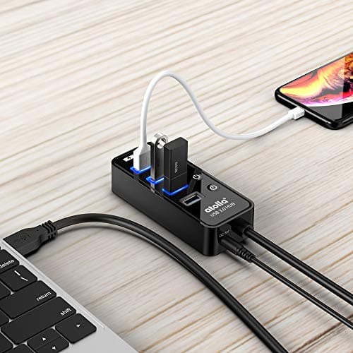 Atolla 4-Port USB 3.0 Hub with 4 Data Ports, 1 Smart Charging Port, Individual On/Off Switches and 5V/3A Adapter 7