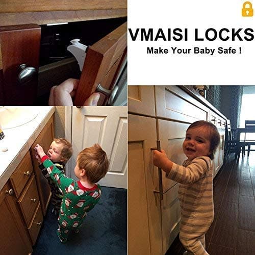 Vmaisi 16 Pack Child Safety Magnetic Cabinet Locks - Children Proof Cupboard Baby Locks Latches - Adhesive for Cabinets & Drawers and Screws Fixed for Protection 7