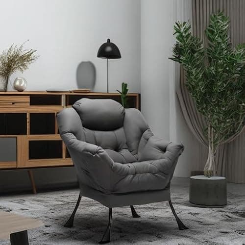 HollyHOME Lazy Chair with Armrest and Side Pocket, Comfy Accent Lounge Chair,Leisure Sofa Armchair for Living Room, Bedroom, Dorm, or Small Spaces, Oversized Reading Sofa Chair,Dark Grey 5