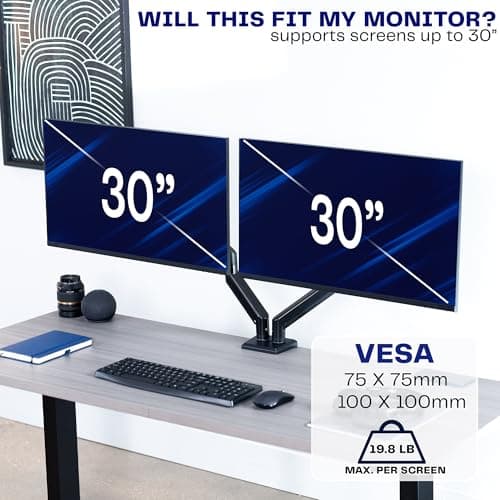 VIVO Aluminum Articulating Dual Monitor Arm for 13 to 30 inch Screens, Desk Mount Tension Spring Monitor Stand for 2 Screens, Black, STAND-V102O 5