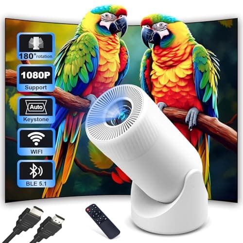 Mini Projector with Wifi and Bluetooth Portable, 180 Degree Roation Built in Speaker Connects to Phone, Laptop, PC, Outdoor Mini Projector