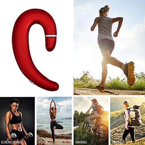 Sunffice Ear Hook Bluetooth Wireless Headphone,Non Ear Plug Headset with Microphone,Single Ear Noise Cancelling Earphones Painless Wearing for Android Smartphones,iPhone14 13 12 11 X 8 (Red) 5