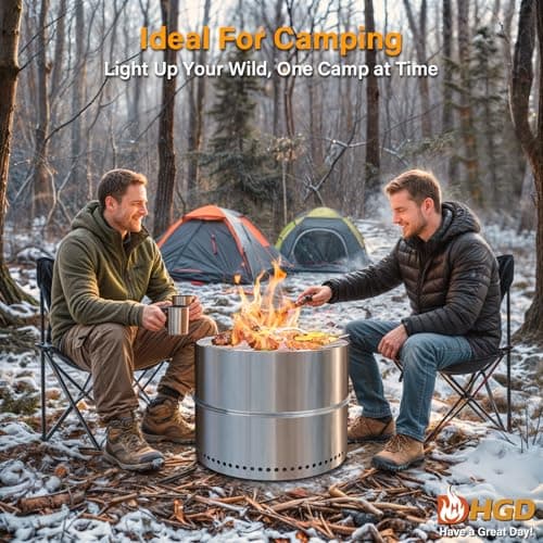 HGD 20 Inch Smokeless Firepit with Grill, Portable Wood Burning Fire Pit for Camping & Backyard, Stainless Steel Outdoor Fireplace with Travel Bag, Easy Setup & Compact Storage - Foldable Design 6