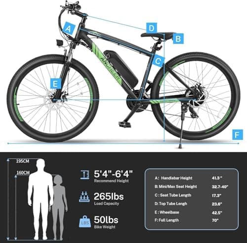 ANCHEER Hummmer Electric Bike for Adults 27.5'' Peak 750W Electric Mountain Bike/Ebike, 3 Hours Fast Charge, 55 Miles Electric Bicycle with 48v/499Wh Battery, LCD Display, 21 Speed Gears 7