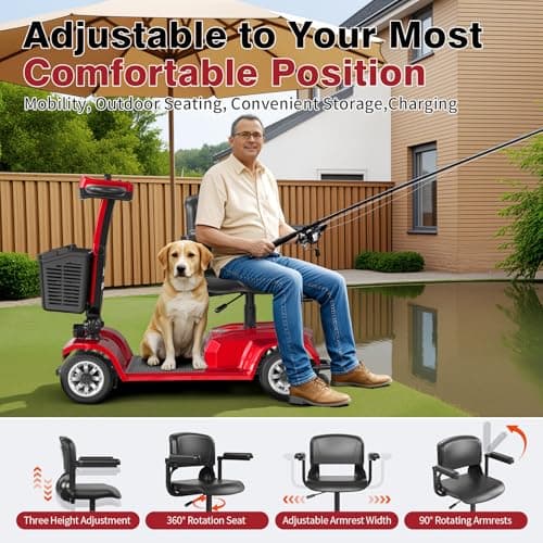 Heavy Duty Mobility Scooter for Seniors, Red,420 lbs Capacity -12.4 Miles Range 4 Wheel Electric Scooter with Seat, 20° Hill Climb, 300W Motor, Easy to Operate and Foldable 9