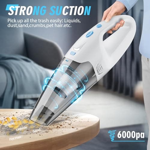 FUOAYOC Handheld Vacuum Cordless, 6KPA Strong Suction & 25 Mins Runtime, 1.6lbs Lightweight Hand Vacuum Cordless Rechargeable with HEPA Filter/LED Light/Multi-Accessories,for Home/Car/Office Cleaning 6