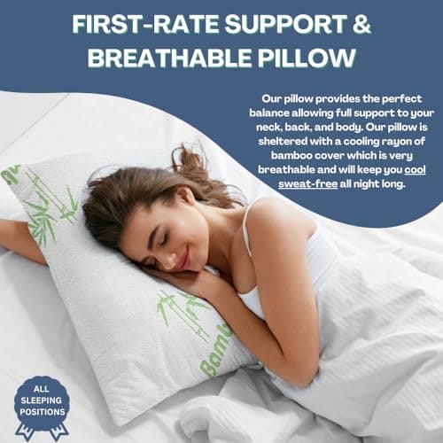 Memory Foam Rayon Bamboo Pillows Queen Size Set of 2 for Sleeping [Adjustable] - Cool & Breathable Cover with Zipper Rayon Bamboo Pillowcase - Relieves Neck Pain - Back/Stomach/Side Sleeper 6