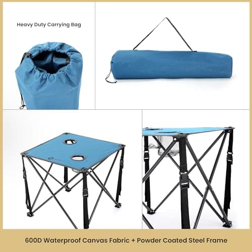 ARROWHEAD OUTDOOR 26” (66cm) Portable Camping Folding Table, 2 Cup Holders, Square, Carrying Case, Steel Frame, High-Grade 600D Canvas 6