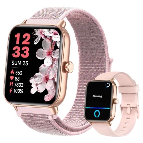 Quican Smart Watches for Women, Smart Watch for iPhone and Android Phones Compatible, Alexa Built-in, 1.8" Fitness Watches for Women, 2 ATM Waterproof/Bluetooth Call, Heart Rate/Sleep Monitor, Pink