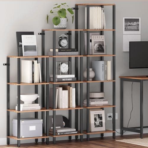 TUTOTAK Bookshelf, 6-Tier Tall Book Shelf, Narrow Bookcase for Small Space, DIY Stackable Bookshelf, for Living Room, Office, Study, Entryway, Industrial, Rustic Brown BS01BB006 6