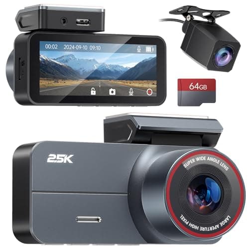 Yonvim Dash Cam Front and Rear 2.5K QHD, 3.39" Dash Camera for Cars with 64GB Card, 160° and 160° Wide Angle, G-Sensor, 24H, Front Rear Car Camera，Support 256 GB Max