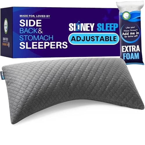 Sidney Sleep Pillow for Side and Back Sleepers - Comfort for Neck and Shoulder Pain - Adjustable and Customizable Shredded Memory Foam Filling - King Size - Additional Foam Fill Included (Grey)