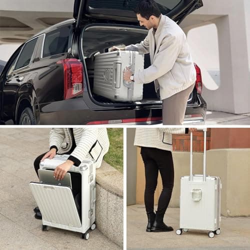 Traveler Mars Hard Carry On Suitcase with Front Pocket,Airline Approved Zipperless Luggage with USB Port and Cup Holder,TSA Lock (White, Carry-On 20-Inch) 6