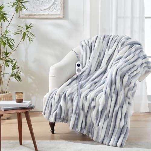 Westinghouse Electric Blanket Heated Throw, Super Cozy Luxury Faux Fur & Sherpa with 6 Heating Levels & 2-10 Hours Auto Off, Fast Heating & Overheat Protection, 50x60 Inch, Blue Gray