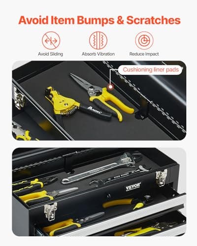 VEVOR Metal Tool Box, 20.5-inch, Portable Metal Tool Box with 4 Drawers, Small Tool Chest with EVA Liners, Ball Bearing Slide Drawers Locking & Powder Coated Finish, Multi-Function Tool Organizer 7