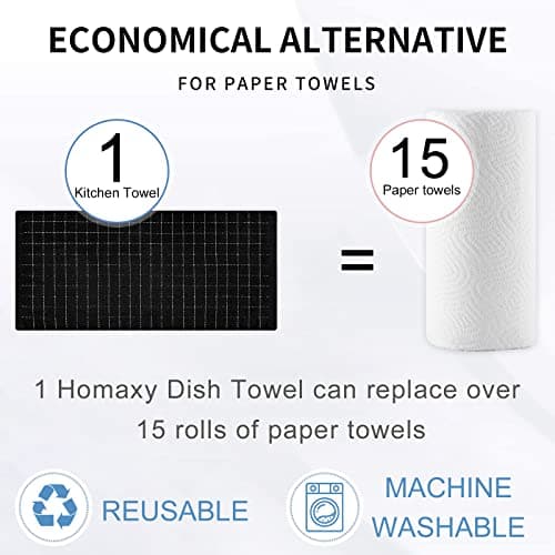 Homaxy 100% Cotton Terry Kitchen Towels(Black, 13 x 28 inches), Checkered Designed, Soft and Super Absorbent Dish Towels, 4 Pack 7