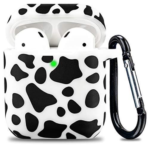 Airpod Case Soft Silicone Flexible Skin Cow Print, YOMPLOW Airpods Case Cover Earpod Case for Apple AirPods 2&1 Cute for Girls Women with Keychain (Cow)