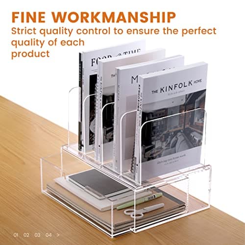HeZone Desk Organizers and Accessories, Acrylic Desk Organizer with Drawer, Office Supplies Organization Storage, Clear Acrylic File Organizer for Desk - 1 Pack 5
