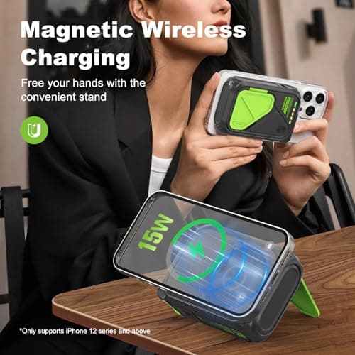 SEANCHEER P05 Portable Charger, Magnetic Power Bank, Small Wireless PowerBank, Battery Pack 10000mAh Travel Essentials Fast Charging with Built in Cable, Foldable Wall Plug for iPhone,Samsung,Andriod 3