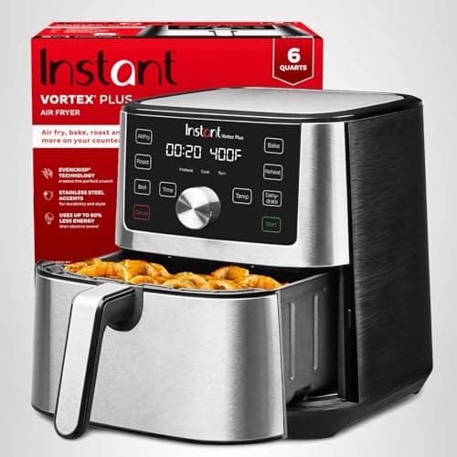 Instant Pot 6QT VORTEX Plus Air Fryer, 6-in-1, Air Fry, Broil, Dehydrate, Crisp, Roast, Reheat, Bake, Dishwasher-Safe Airfryer basket, from the Makers of Instant Pot, Stainless Steel 9