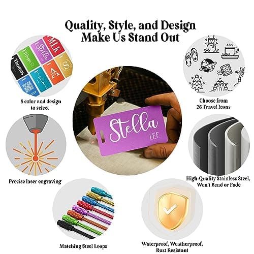 Burst Bird Personalized Luggage Tags for Suitcases - Custom Engraved Metal Tag for Air Travel, Unique Identifiers Name Tags Suitable for Bag & Baggage Backpack 6