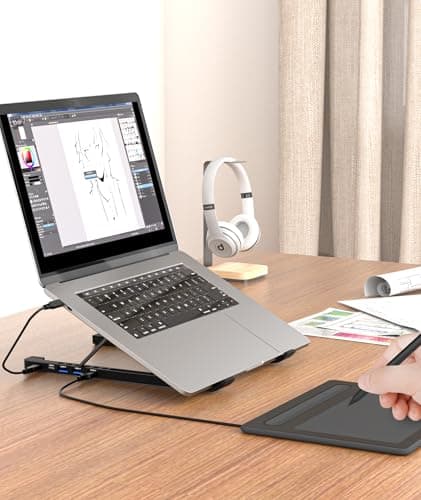 BoYata USB C Laptop Docking Stand, 5-in-1 USB C Hub with 3 USB 3.0, Universal Docking Station for MacBook Pro/Air/Dell/HP/Surface/Lenovo, Plug and Play (Black) 8