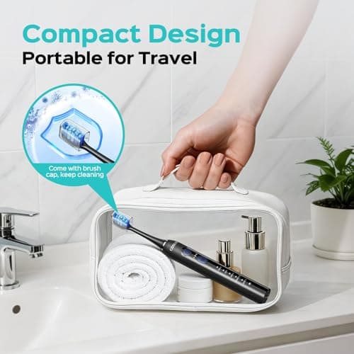 COSLUS Sonic Electric Toothbrush for Adults: 3 Intensities & 5 Modes Gum-Friendly for Deep Cleaning & Whitening - 2 Types of Heads for Family, Sensitive Teeth, Braces, Travel & Home Use, Black, 1PC 8