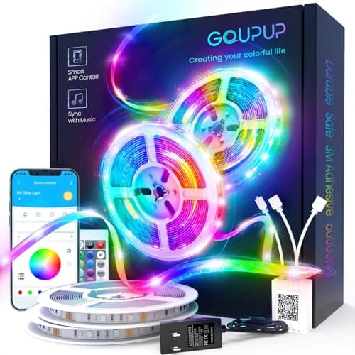 GUPUP LED Lights Strip 100 FT, LED Lights for Bedroom 100ft, RGB Rope Light for Room, Bluetooth APP Control,Color Changing Strip, Sync with Music,para Cuarto, for Bedroom Home Party Decoration