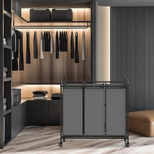 Simple Houseware Heavy Duty 3-Bag Laundry Sorter Rolling Cart, Dark Grey – Durable Triple Laundry Hamper with Removable Bags and Lockable Wheels for Efficient Laundry Organization 6