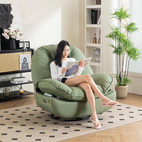 Oversized Electric Recliner Chair, 360 Swivel Rocking Glider Rocker for Adults Modern Ergonomic Lounge for Living Room Phone Stand& Smart Control Theater Seating (Black, Silicone Leather)