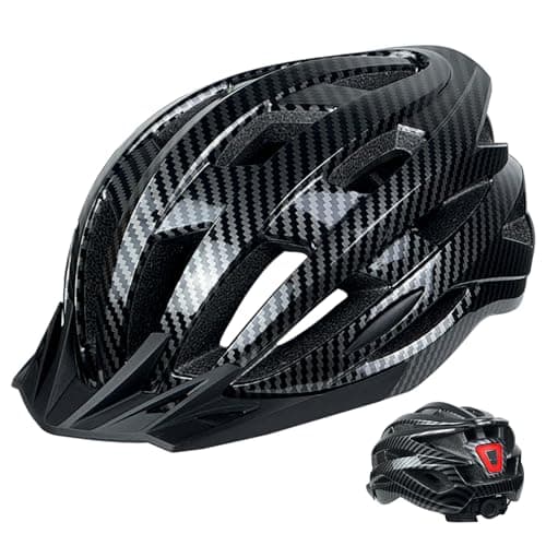 AISSTXOER Bike Helmet for Adult Men Women with Multi-Mode Rear LED Light, with Suggested Fit 56-62cm, Lightweight with Adjustable Dial, Side and Chin Strap, Carbon Black Shiny Surface 7