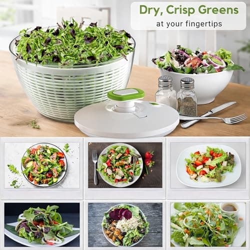 Brieftons 6.2-Quart Large Salad Spinner: Vegetable Washer Dryer Drainer Strainer with Bowl & Colander, Easy One-Handed Pump, Compact Storage, for Washing, Cleaning & Drying Greens, Vegetables, Fruits 7