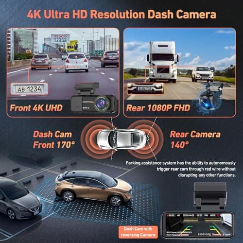 Car Camera - Dash Cam Front and Rear, 4K Dash Camera for Cars Built-in 5.8G WiFi GPS ADAS Dashcam,3.2" IPS Screen Dash Cam with Free 32GB Card,G-Sensor,Loop Recording,WDR,Night Vision Dashboard Camera 5