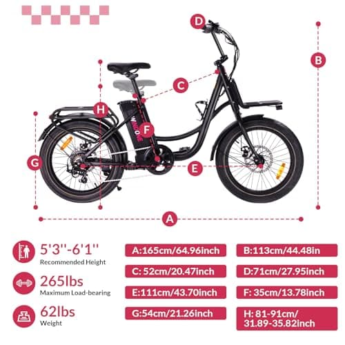 Windone E20 Electric Bike for Adults, Max 20 MPH Speed & 40 Miles Range, 20''×3.0'' Tire and 350W Motor Electric Bicycle, 7 Speed Shimano for Urban Commuters, Removable Battery, Ebike 7